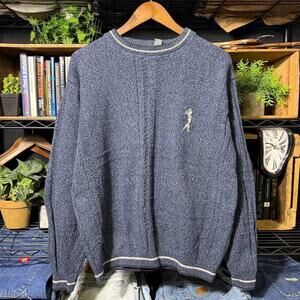 Vintage Haggar Gold Embroidered Sweater Blue Knit 3d Knit Striped Sweatshirt XL